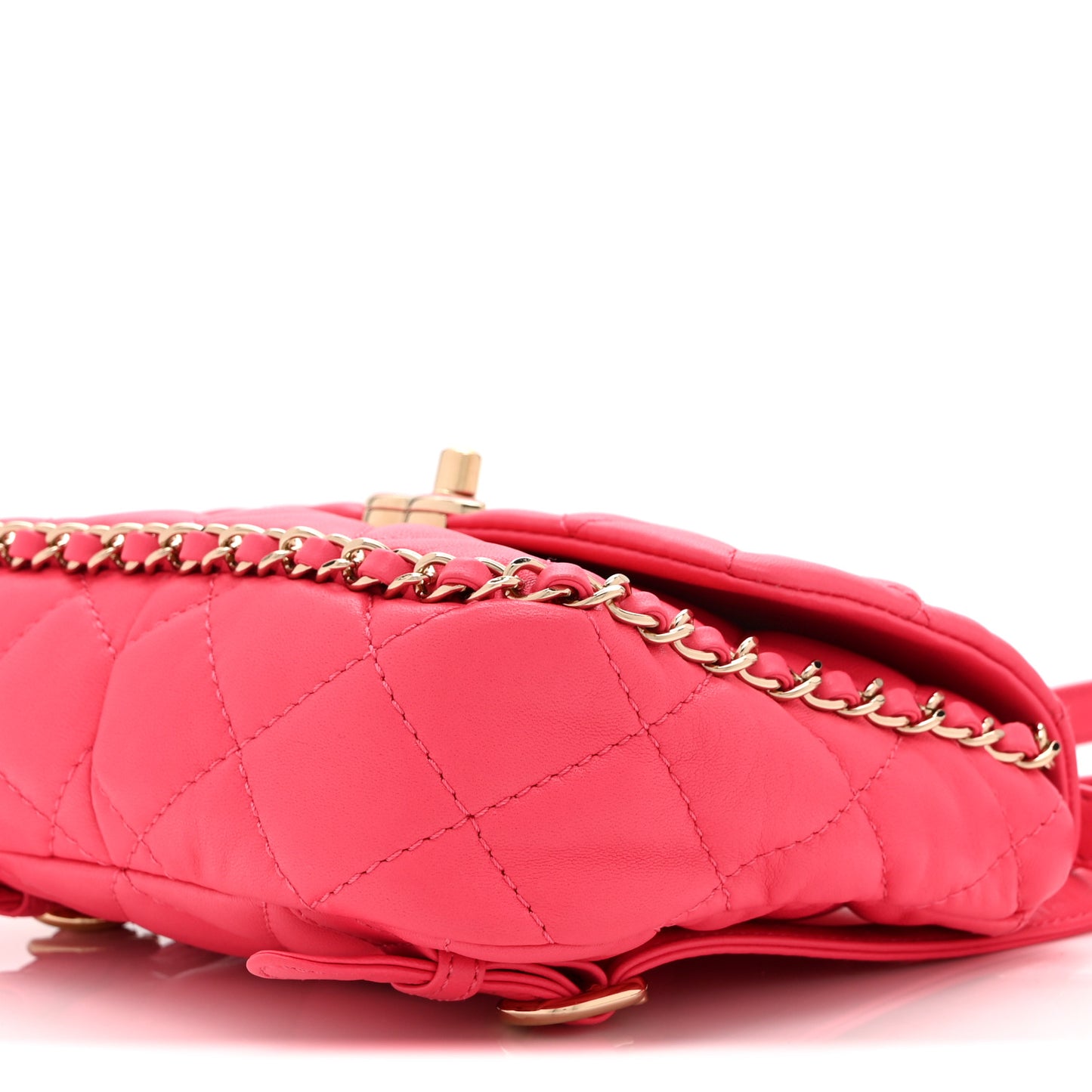 Lambskin Quilted Resin Chain Around Backpack Pink