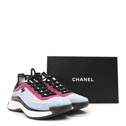 Chanel Fabric Suede CC Sneakers 40 Light Grey Light Blue Fuchsia 9 of 9