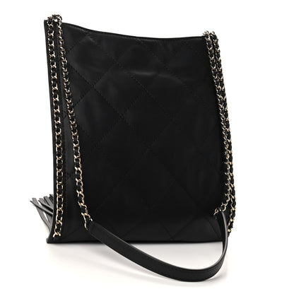 Chanel Calfskin Quilted Fringe Small Shopping Bag Black 3 of 9