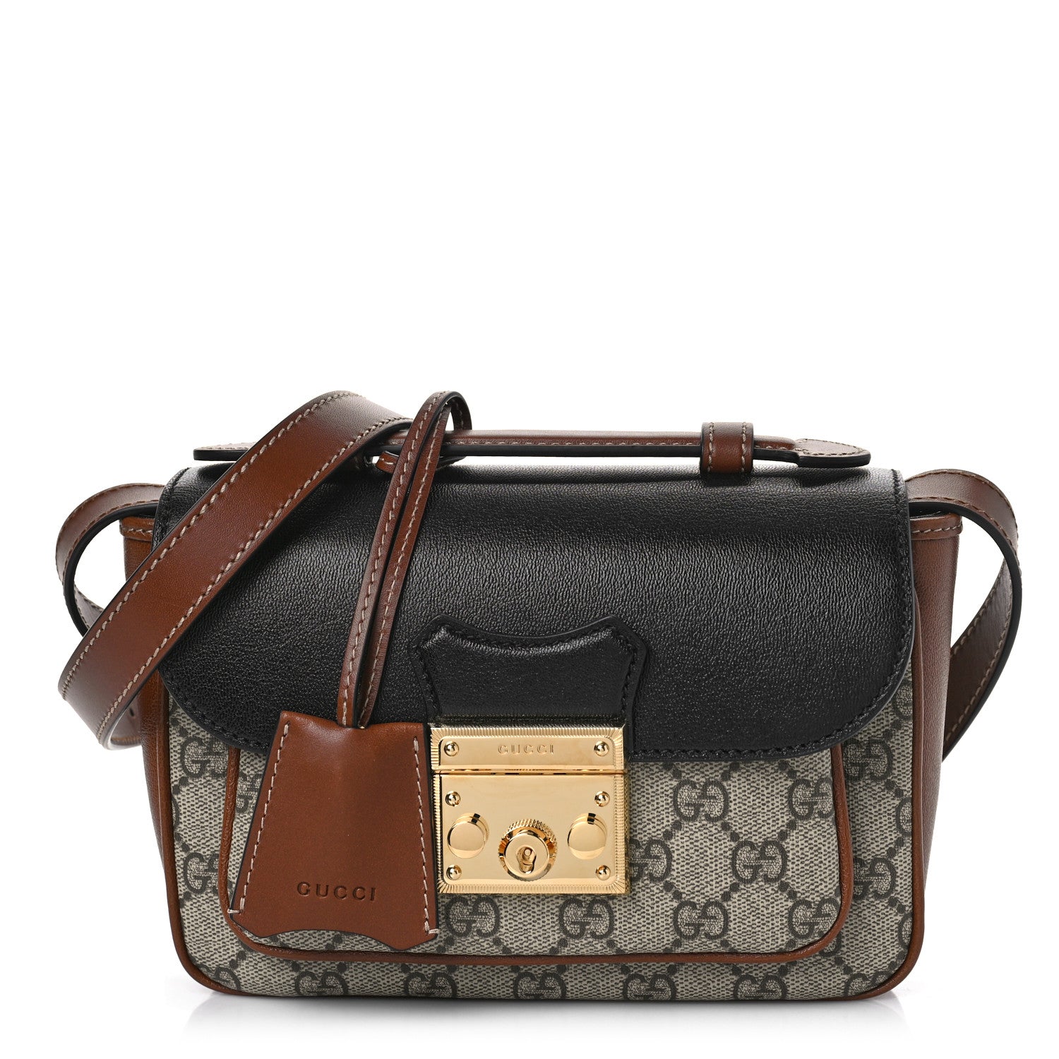 Gucci GG Supreme Monogram New Sakai Lux Calfskin Mini Padlock Flap Pocket Shoulder Bag Beige Ebony Black Cuir 1 of 9
