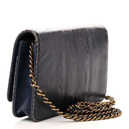 Chanel Snakeskin Wallet On Chain WOC Blue 3 of 17