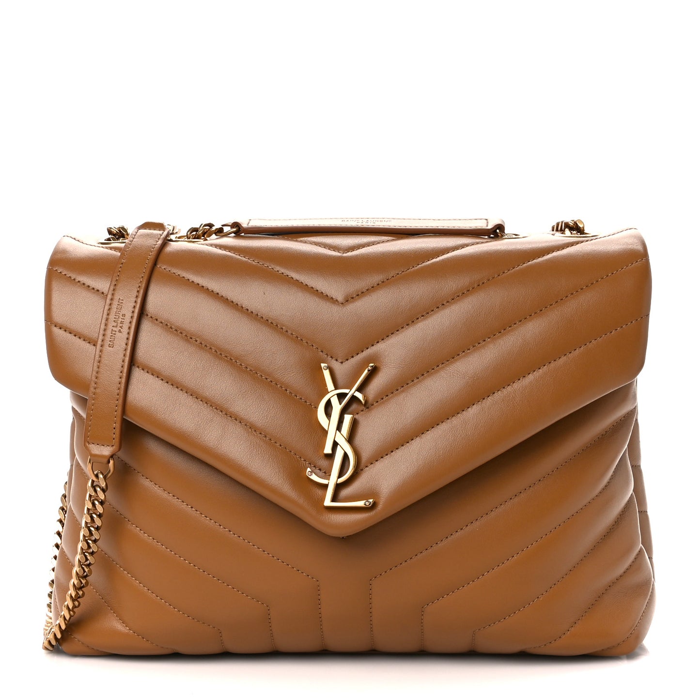 Calfskin Y Quilted Monogram Medium Loulou Chain Satchel Dark Natural