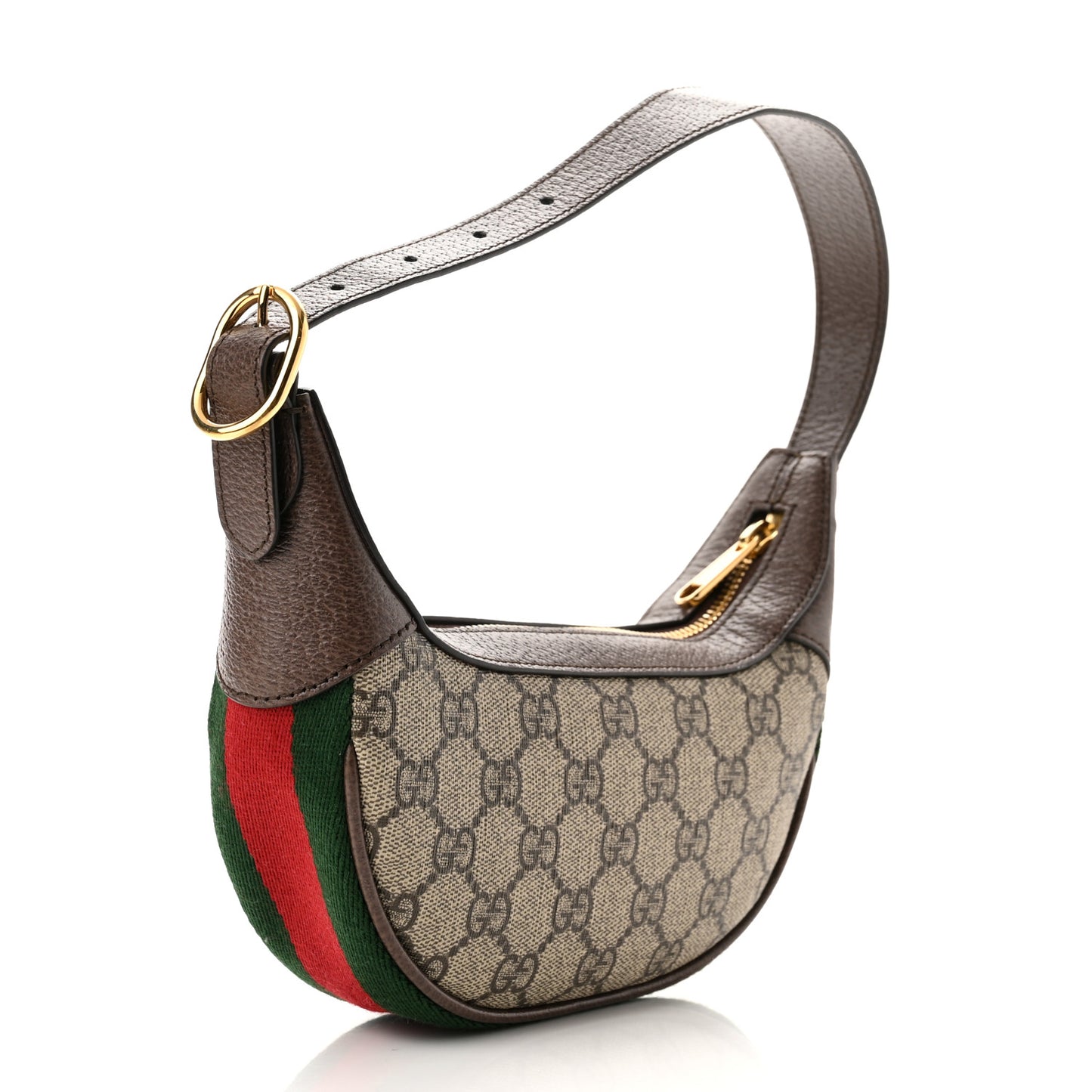 GG Supreme Monogram Textured Calfskin Web Mini Ophidia Half Moon Hobo Beige Ebony New Acero
