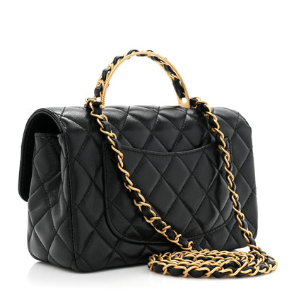 Chanel Lambskin Quilted Mini Metal Top Handle Rectangular Flap Black 3 of 11