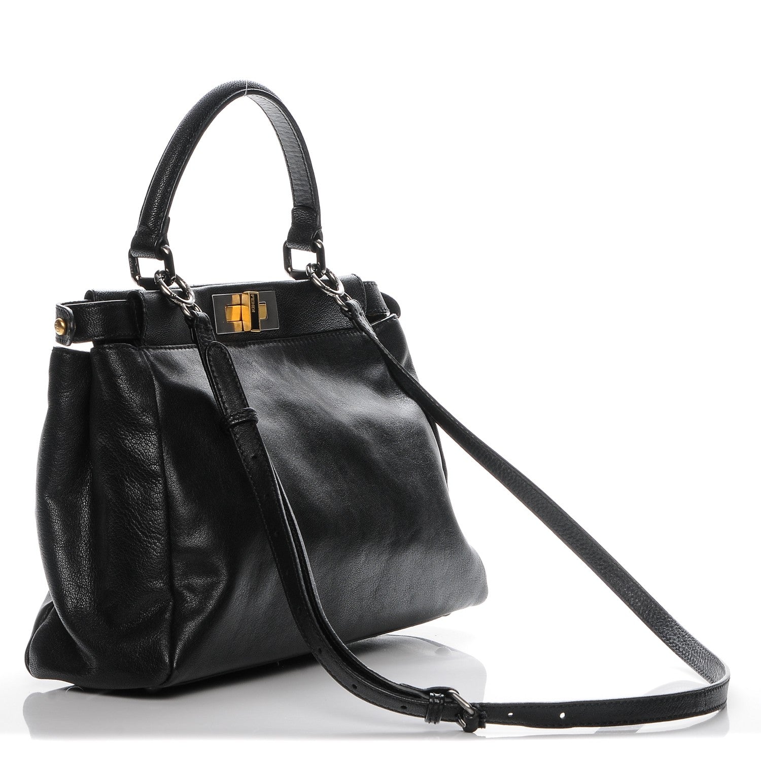 Fendi Goatskin Zucca Medium Peekaboo Iconic Satchel Black Tobacco 3 of 6