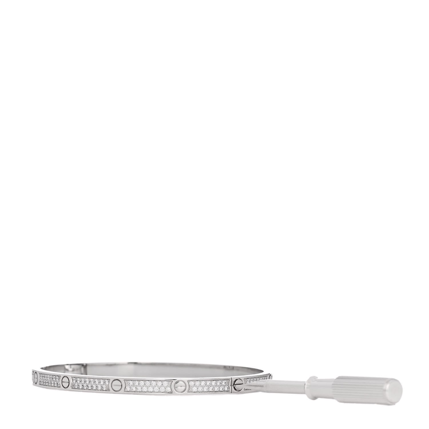 Cartier 18K White Gold Diamond Small LOVE Paved Bracelet 17 3 of 8