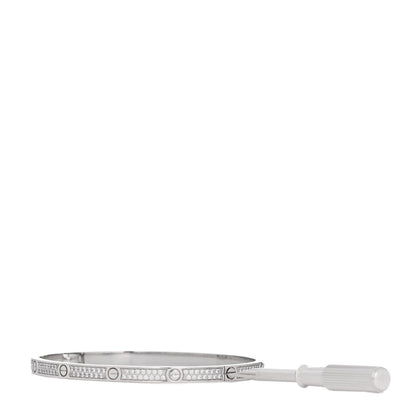 Cartier 18K White Gold Diamond Small LOVE Paved Bracelet 17 3 of 8