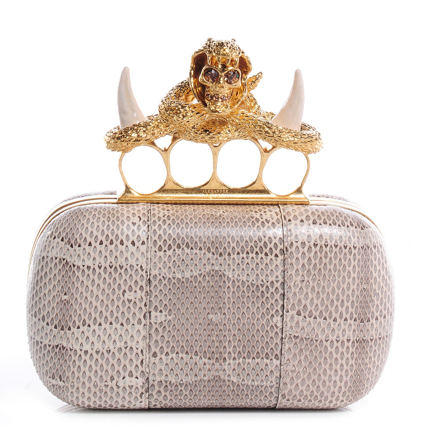 Ayers Snakeskin Horn Knucklebox Clutch Vintage Grey