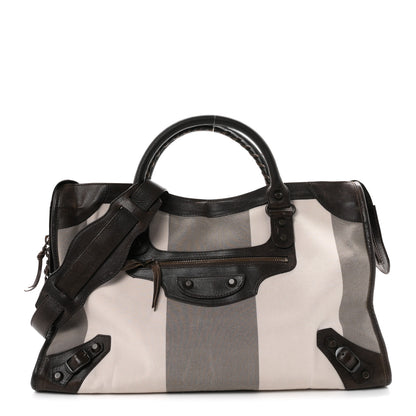 Balenciaga Agneau Canvas Striped Raye Classic Hardware City Brown Grey 1 of 12