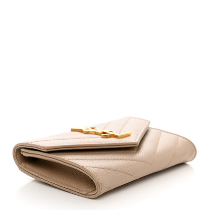 Saint Laurent Grain De Poudre Matelasse Chevron Small Monogram Envelope Wallet Nude Powder 4 of 8