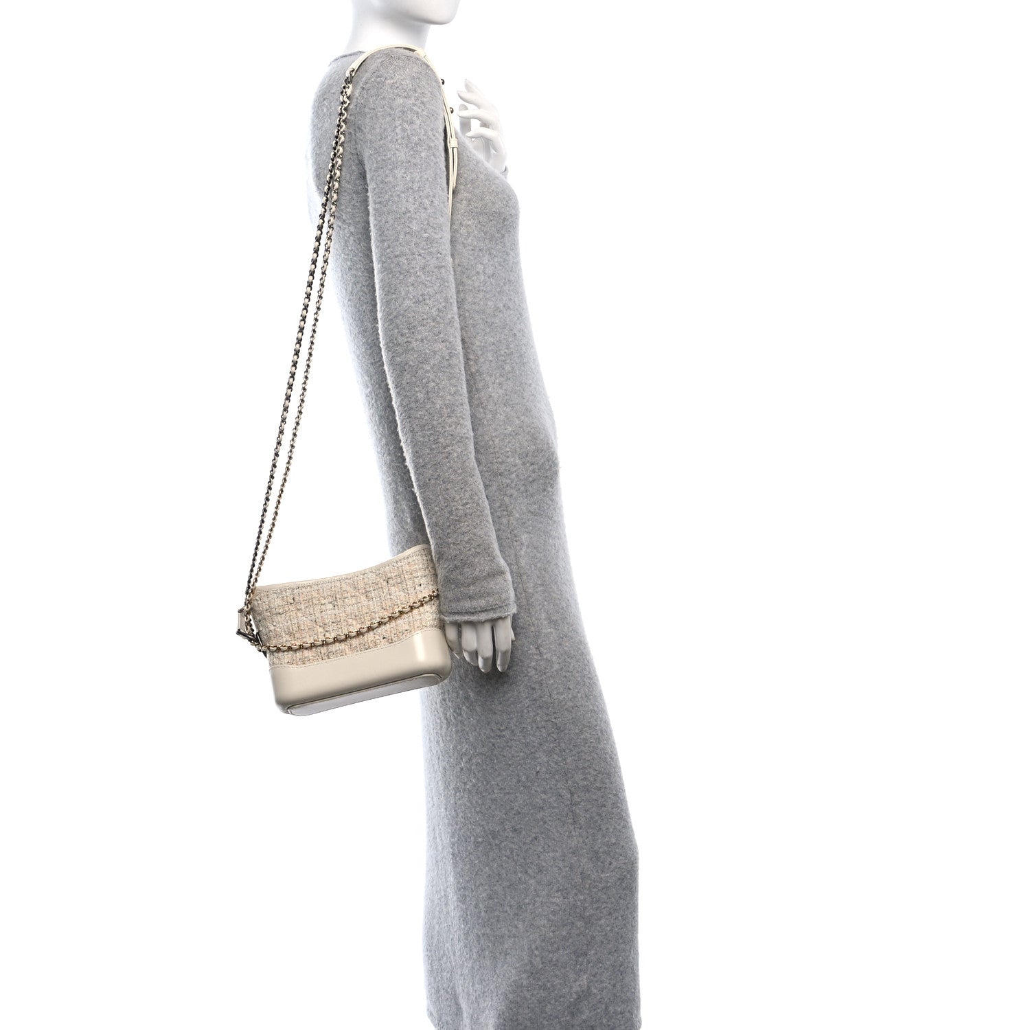 Chanel Tweed Calfskin Quilted Small Gabrielle Hobo Beige Ivory 2 of 10