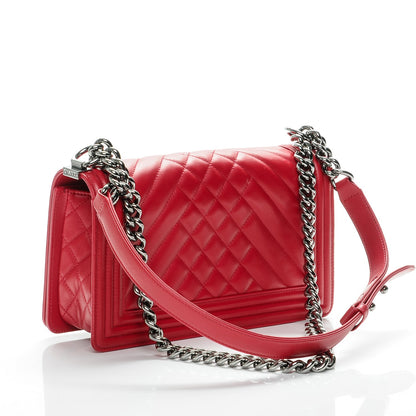 Chanel Calfskin Chevron Quilted Medium Boy Flap Dark Pink 3 of 7
