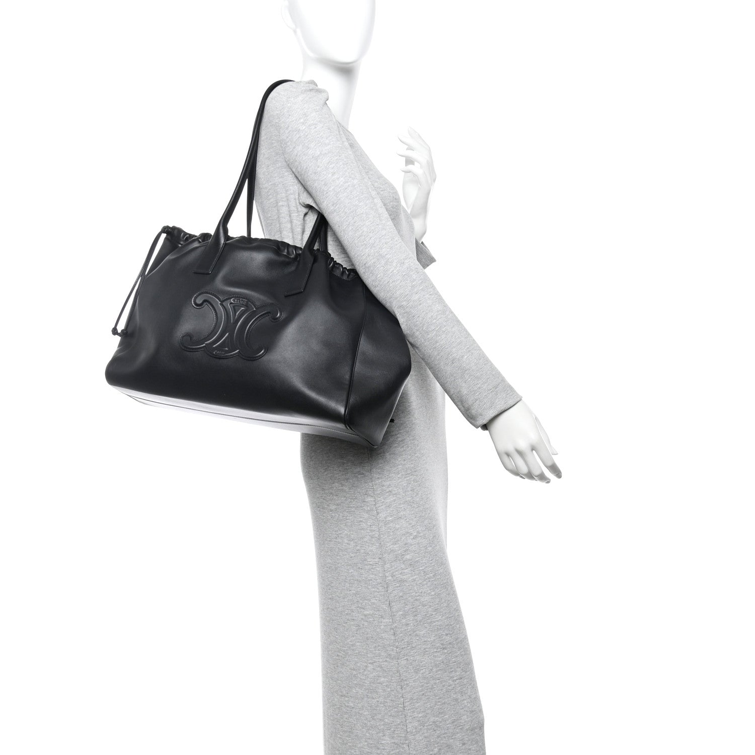 Celine Smooth Calfskin Cuir Triomphe Cabas Drawstring Black 2 of 9