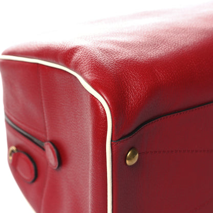 Gucci X ADIDAS Textured Dollar Calfskin Web Trefoil Large Bowling Bag Hibiscus Red Off White 10 of 11