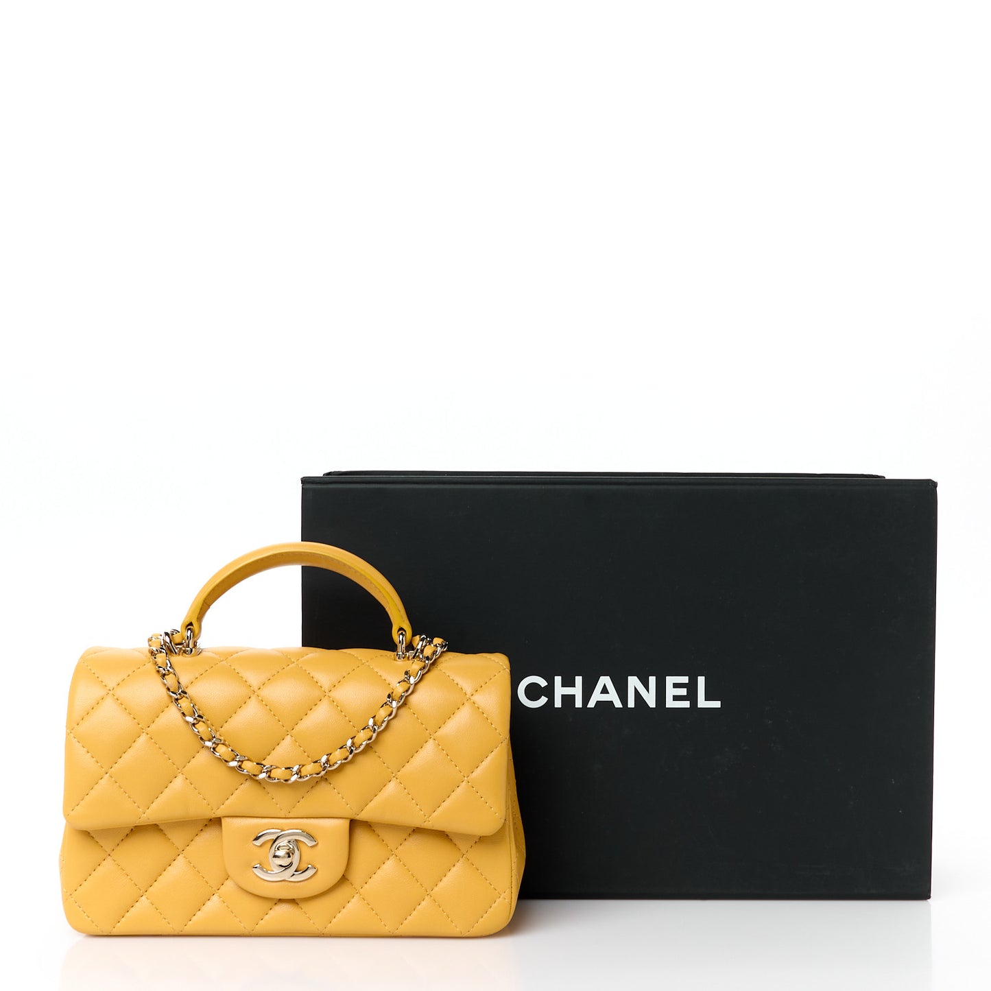 Lambskin Quilted Mini Top Handle Rectangular Flap Yellow