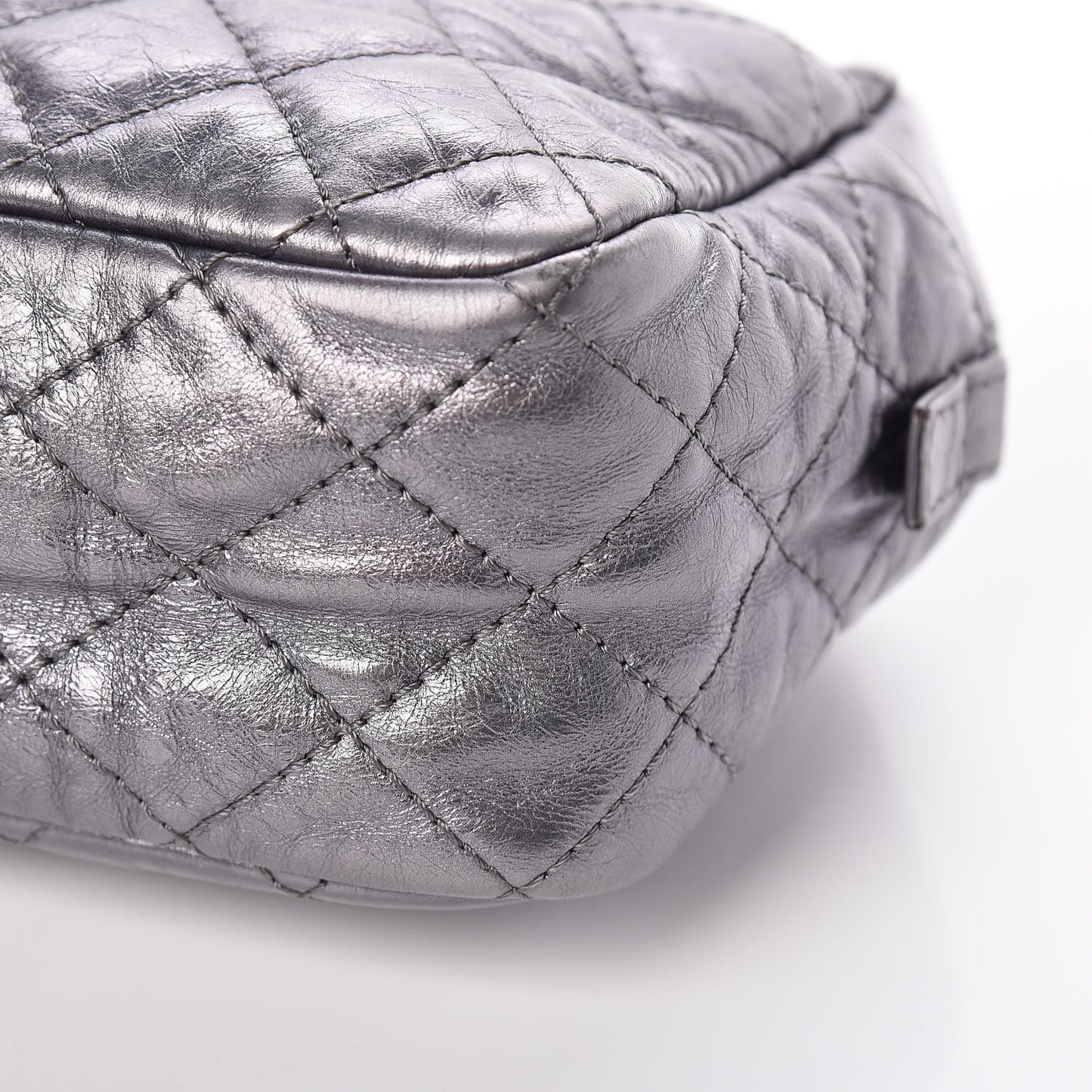 Metallic Aged Calfskin Quilted Medium Reissue Camera Case Dark Silver