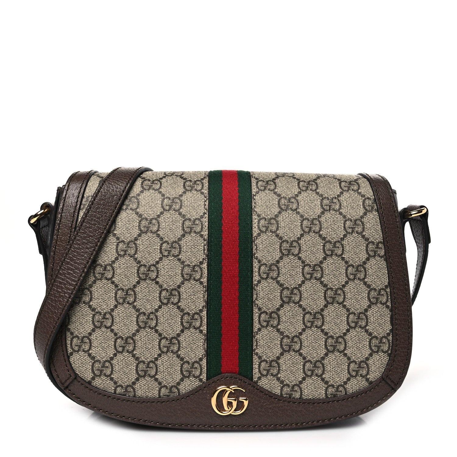 Gucci GG Supreme Monogram Web Small Ophidia Flap Messenger Bag Brown 1 of 10