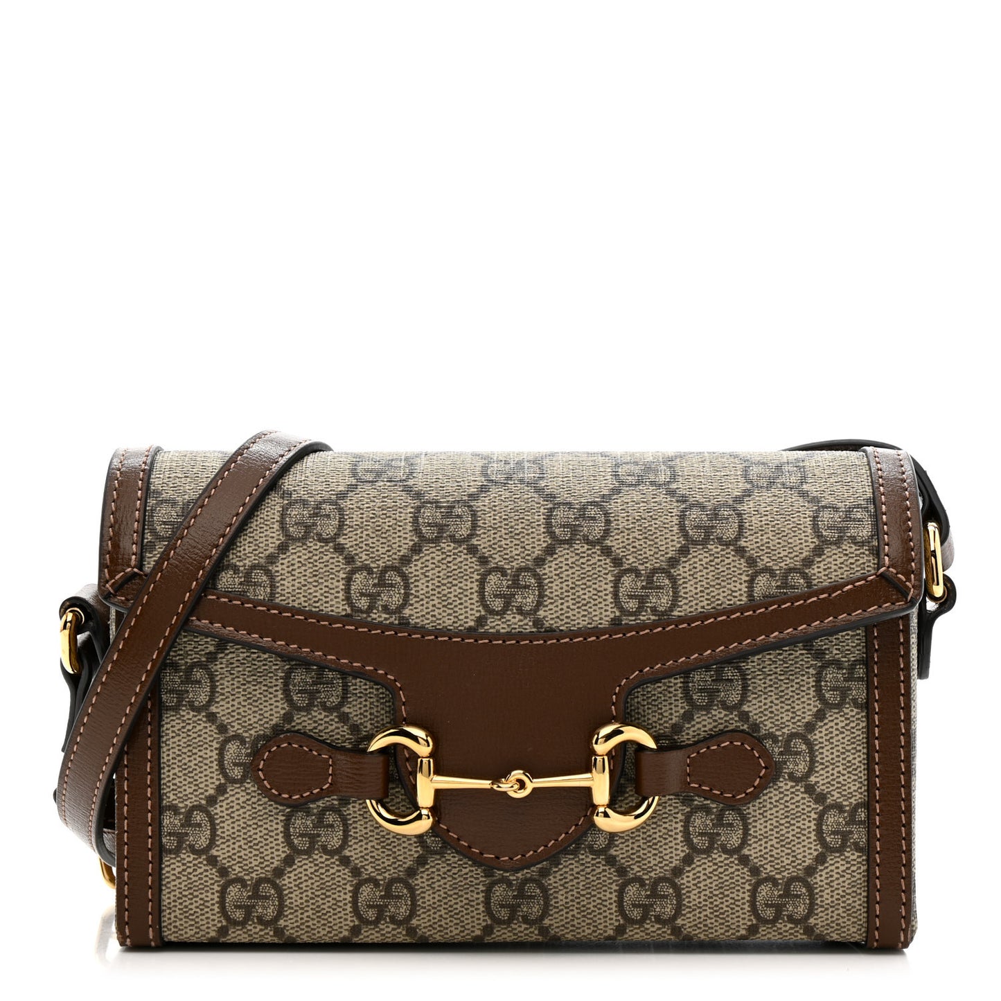 GG Supreme Monogram Mini Horsebit 1955 Shoulder Bag Beige Brown Sugar