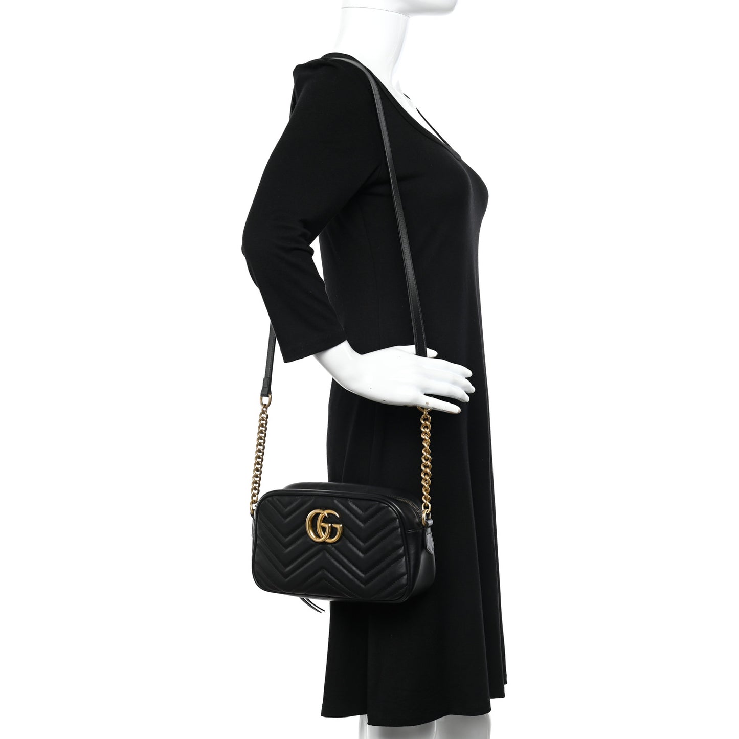 Calfskin Matelasse Small GG Marmont Chain Shoulder Bag Black