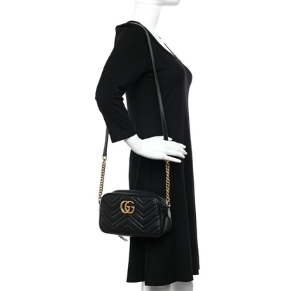 Gucci Calfskin Matelasse Small GG Marmont Chain Shoulder Bag Black 2 of 12