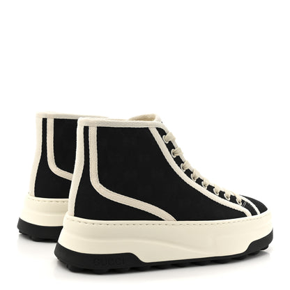Gucci New Canvas GG Monogram Womens Tennis 1977 High Top 55mm Platform Sneakers 38 Black Mystic White 5 of 8