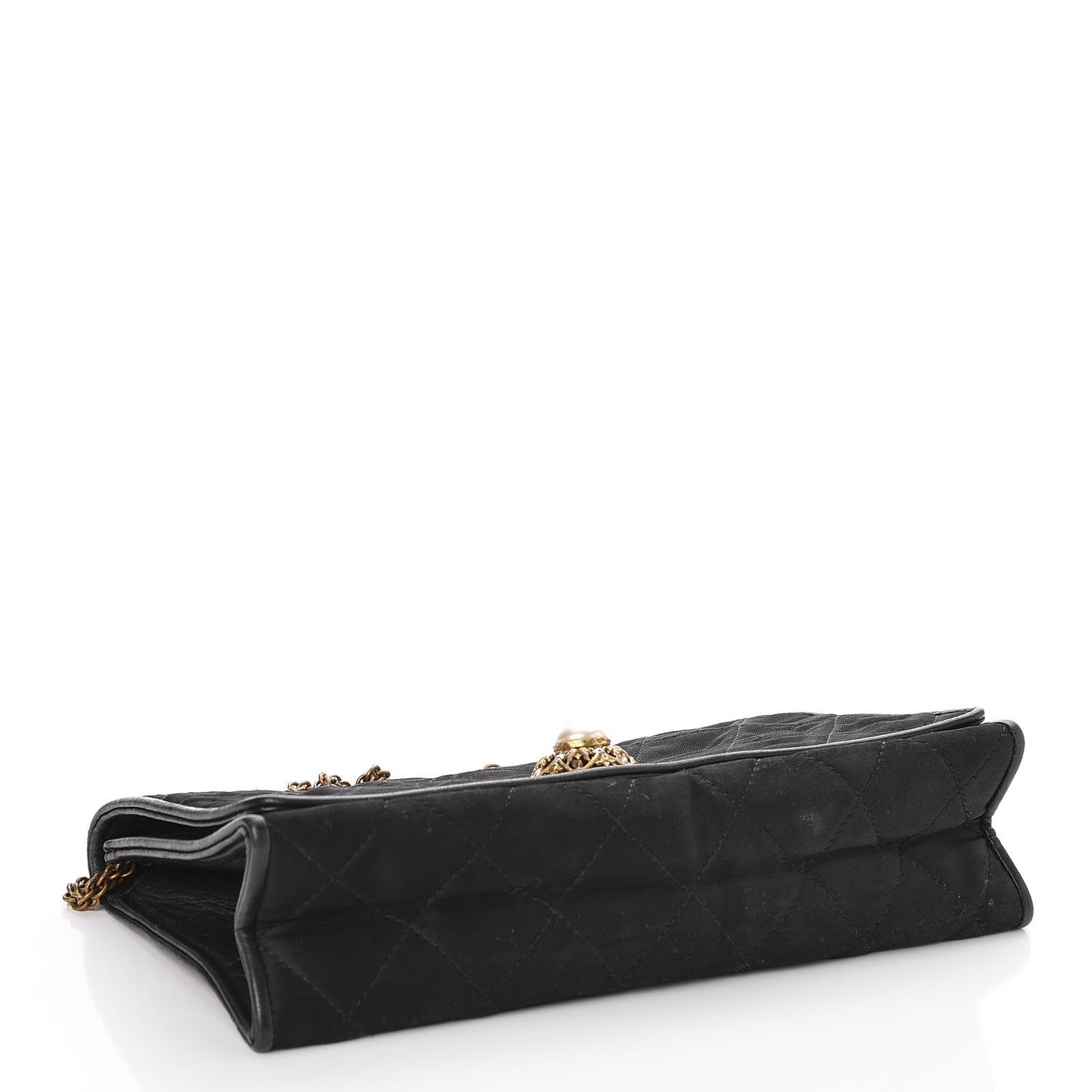Crystal Satin Quilted Evening Bag Black