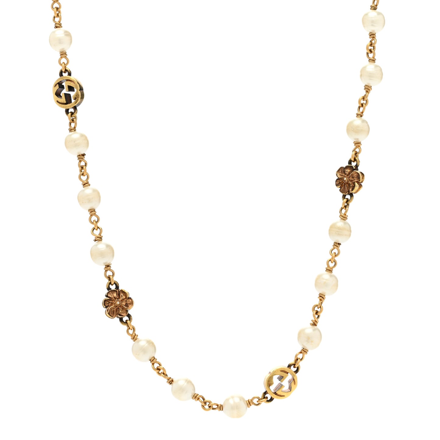 Pearl Interlocking G Flower Necklace