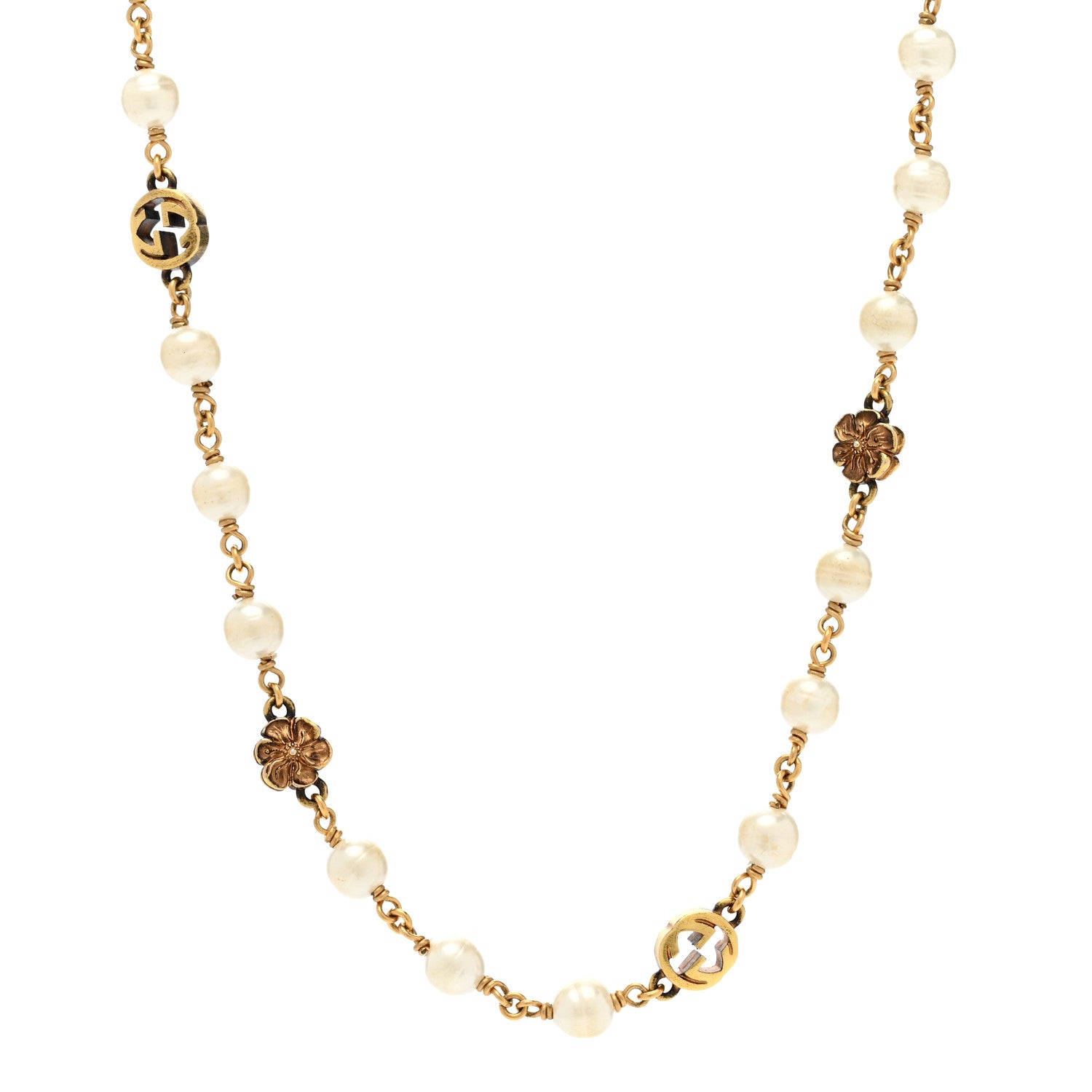 Gucci Pearl Interlocking G Flower Necklace 1 of 6