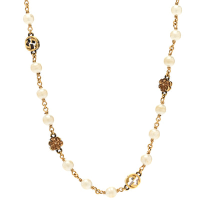 Gucci Pearl Interlocking G Flower Necklace 1 of 6