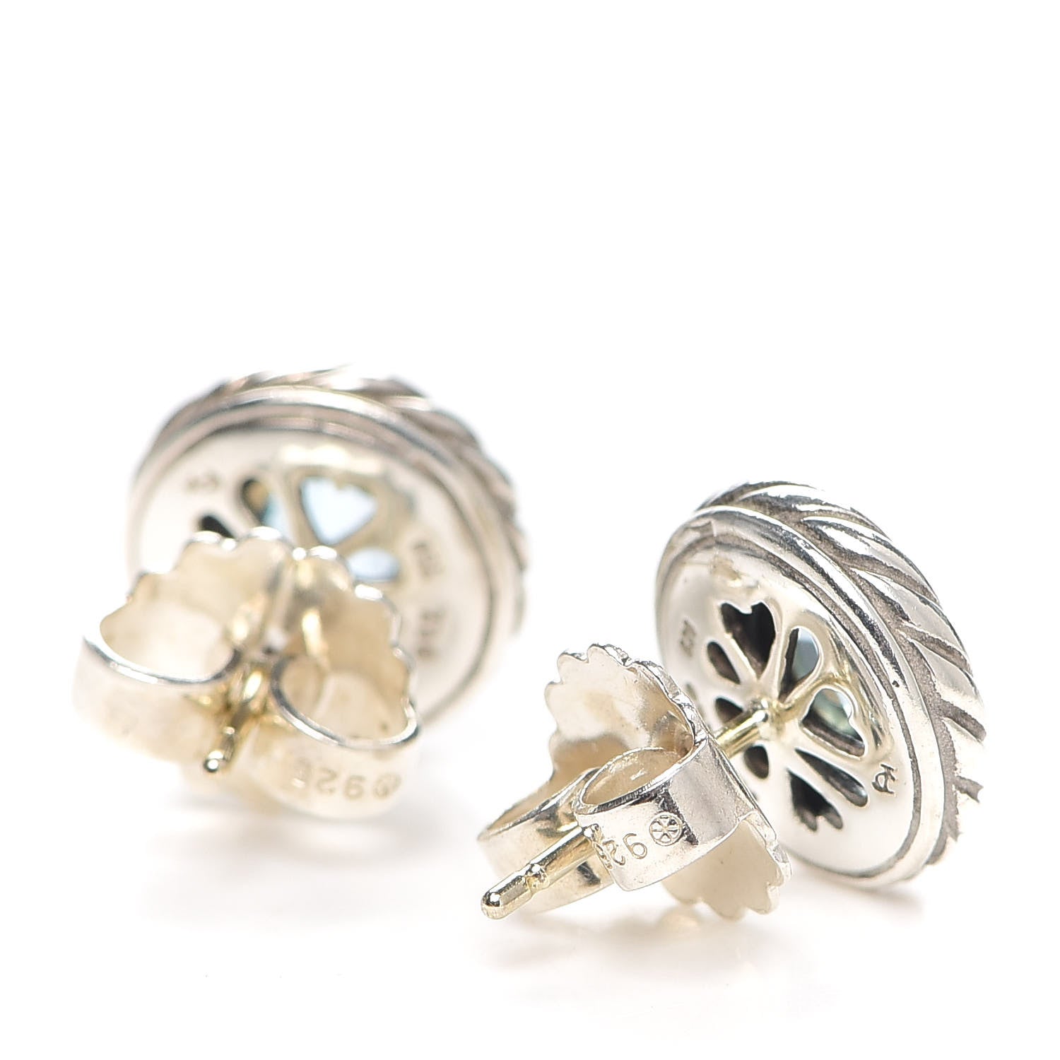 David Yurman Sterling Silver 18K Yellow Gold Blue Topaz Cookie Cable Earrings 3 of 4