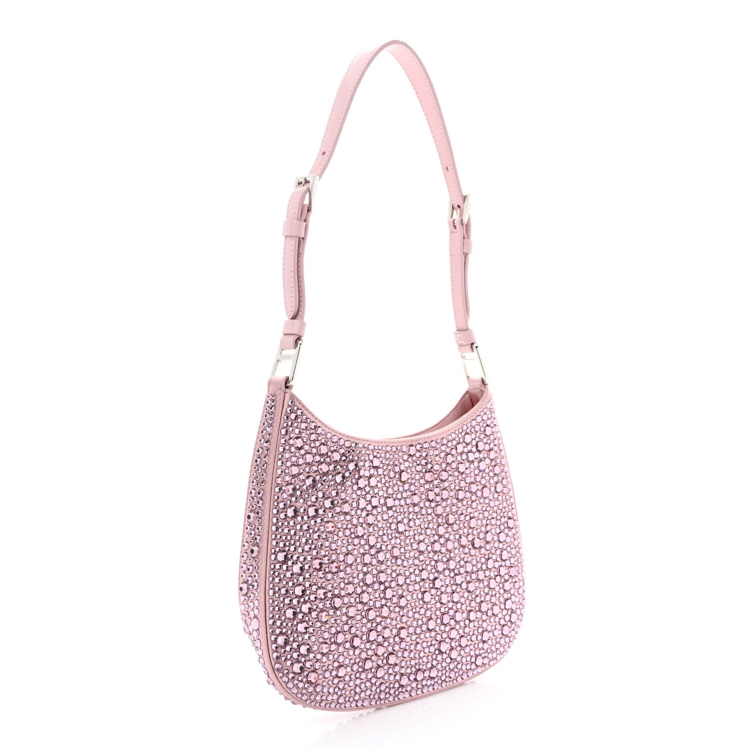 Prada Satin Crystal Cleo Adjustable Strap Shoulder Bag Alabastro 3 of 10