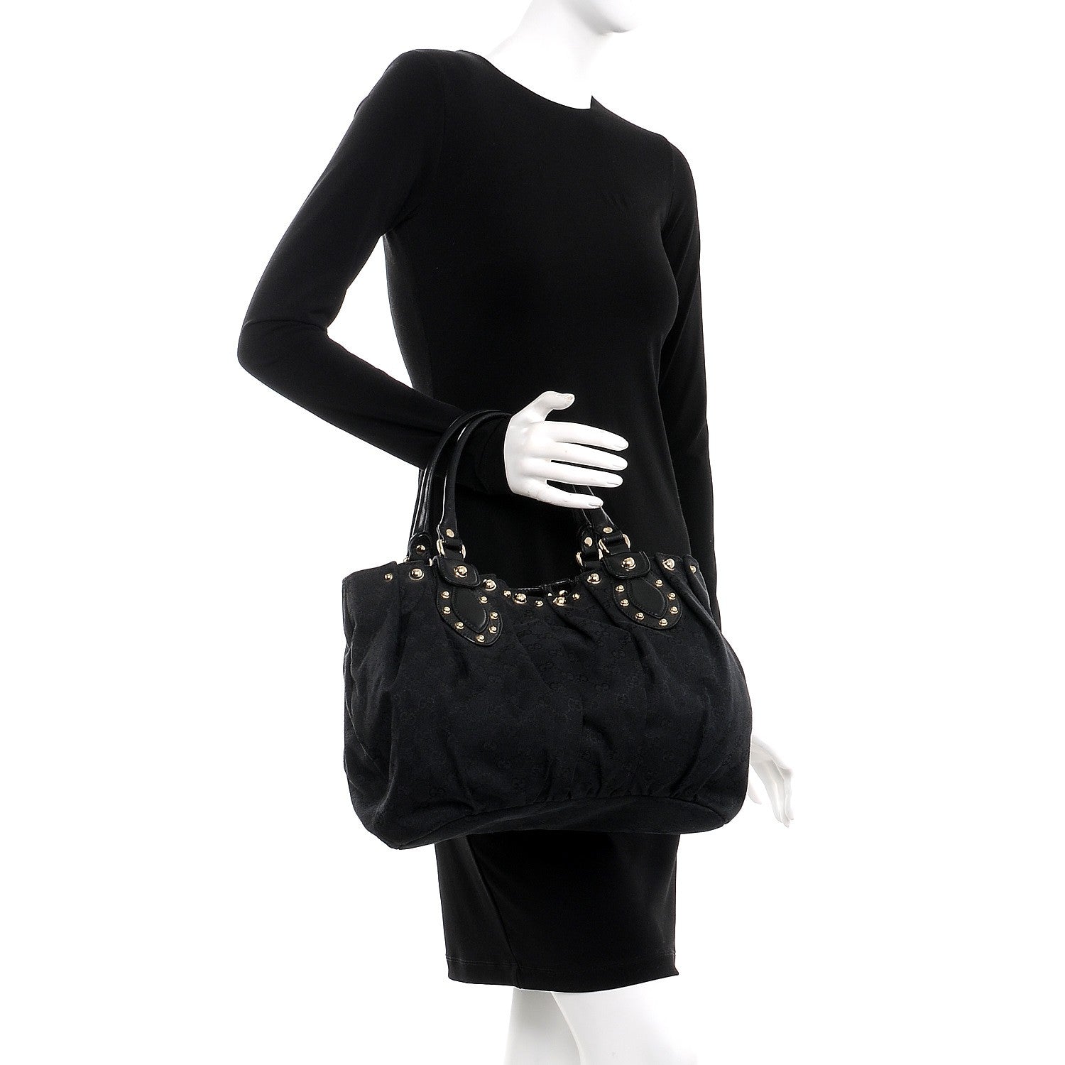 Gucci Monogram Studded Pelham Tote Bag Black 2 of 8