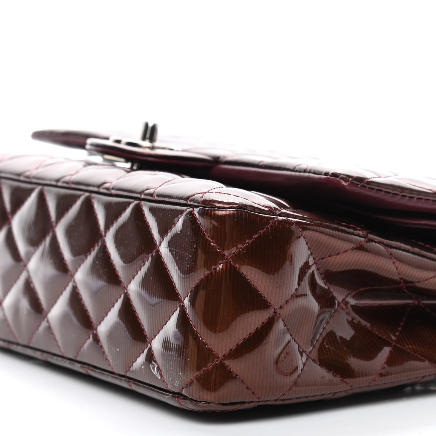 Striated Patent Quilted Medium Double Flap Burgundy
