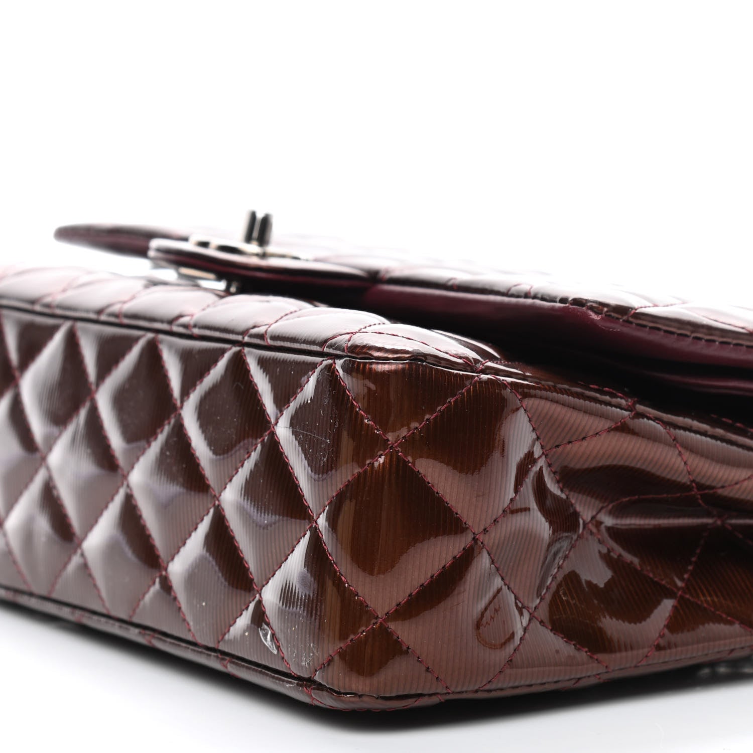 Chanel Striated Patent Quilted Medium Double Flap Burgundy 7 of 14