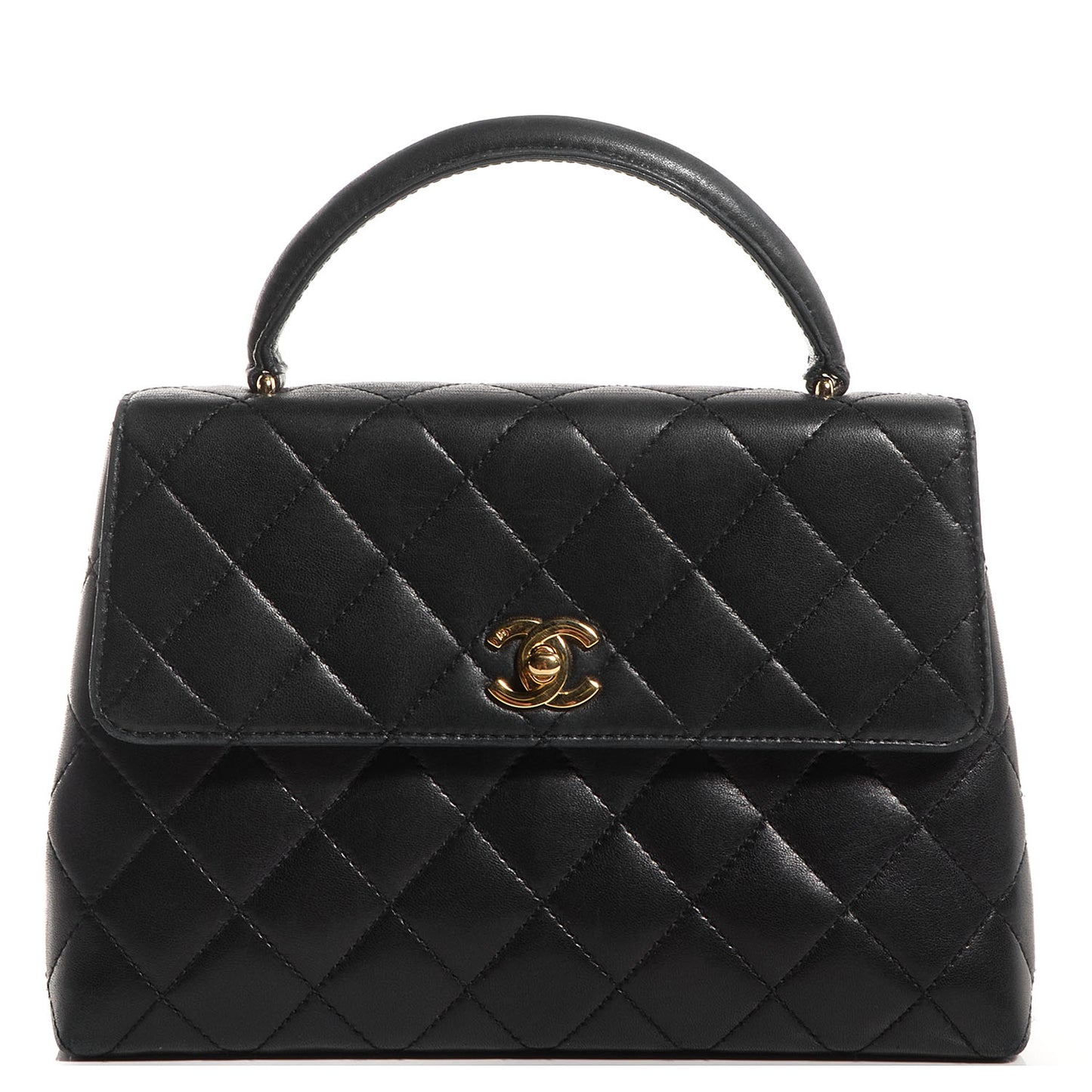 Lambskin Quilted Medium Kelly Flap Bag Black