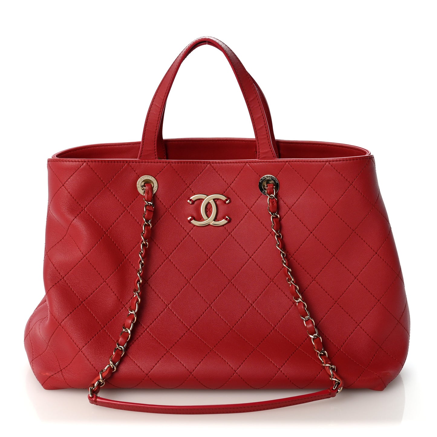 Calfskin Stitch Medium Ring My Bag Shopping Tote Red