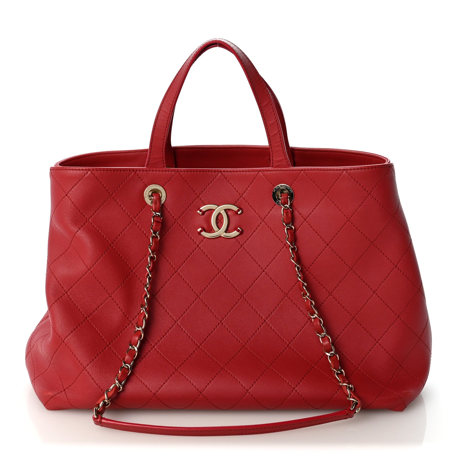 Chanel Calfskin Stitch Medium Ring My Bag Shopping Tote Red 1 of 14