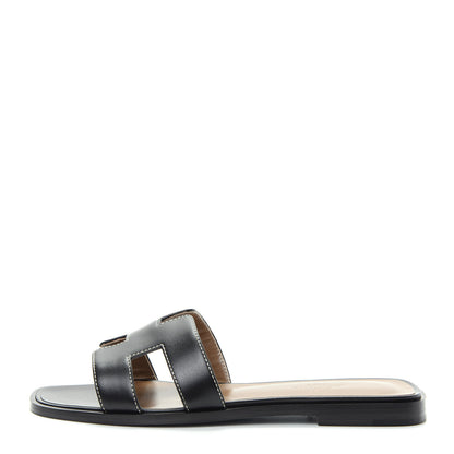 Hermes Box Calfskin Oran Sandals 37 Black 1 of 11