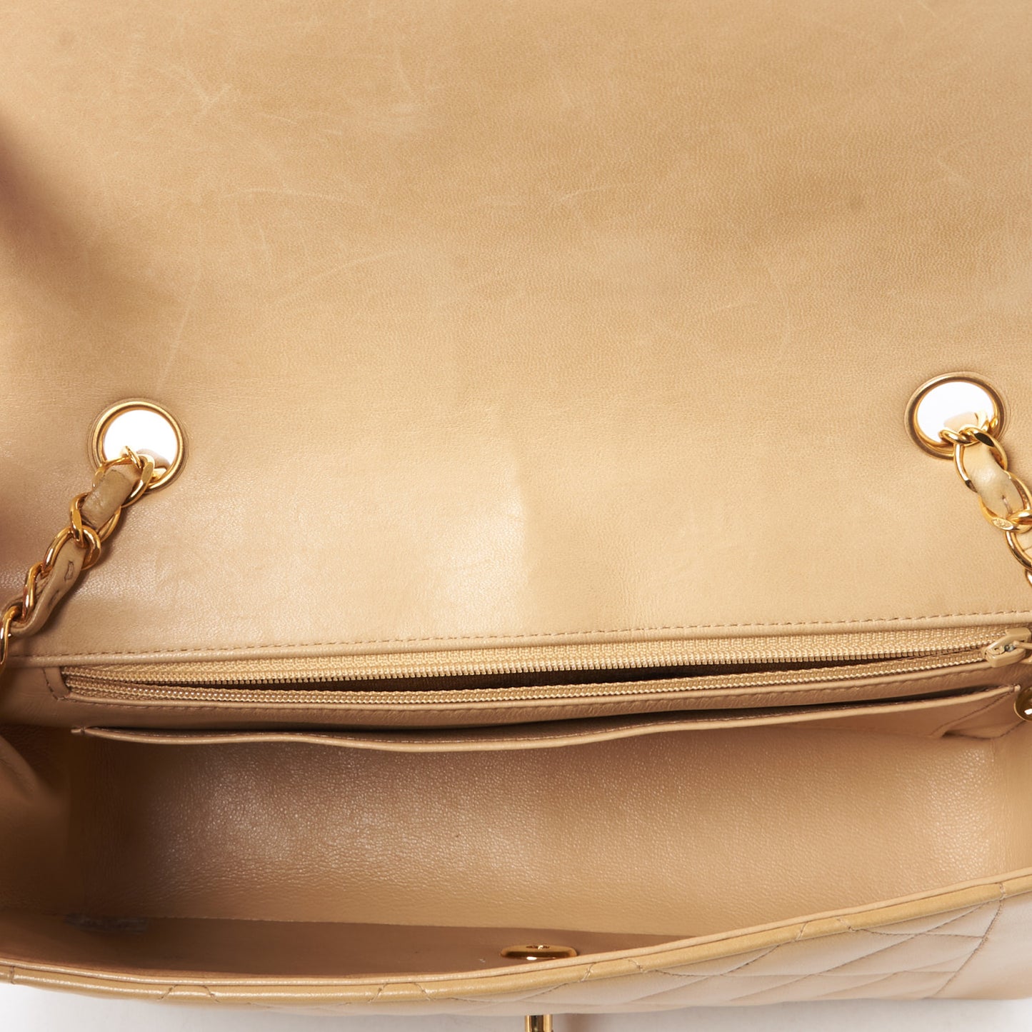 Lambskin Quilted Medium Single Flap Beige