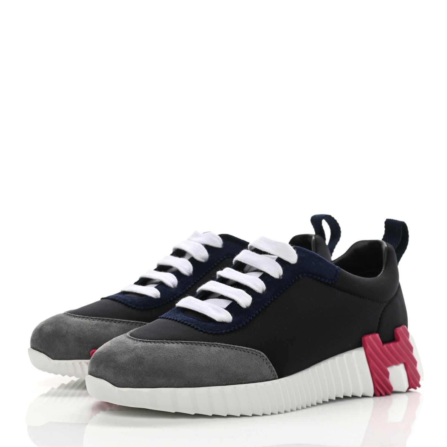 Hermes Technical Canvas Suede Goatskin Womens Bouncing Sneakers 35 Black Gris Osmium 3 of 9
