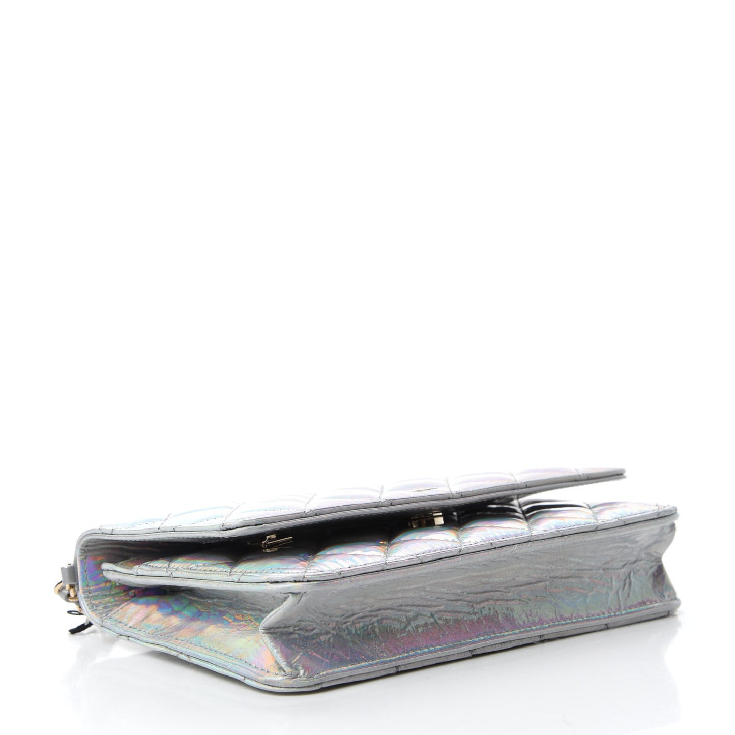 Iridescent Goatskin Quilted Wallet On Chain WOC Silver