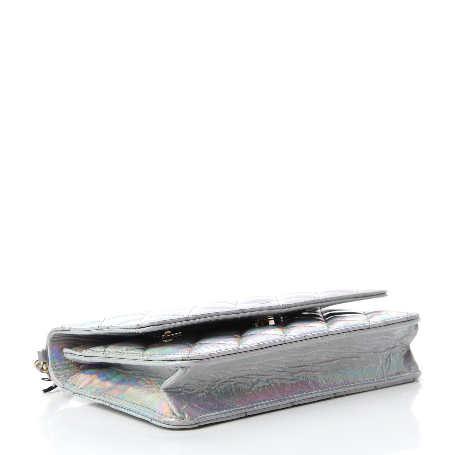 Chanel Iridescent Goatskin Quilted Wallet On Chain WOC Silver 4 of 12
