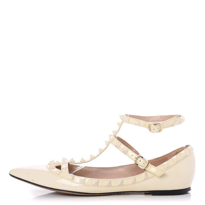 Valentino Garavani Patent Monochrome Rockstud Cage Ballerina Flats 39 Ivory 1 of 15