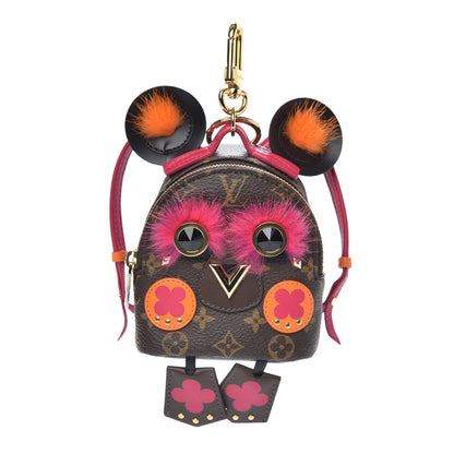 Louis Vuitton Monogram Calfskin Mink Fur Palm Springs Bear Bag Charm Key Holder Pink Orange 1 of 4