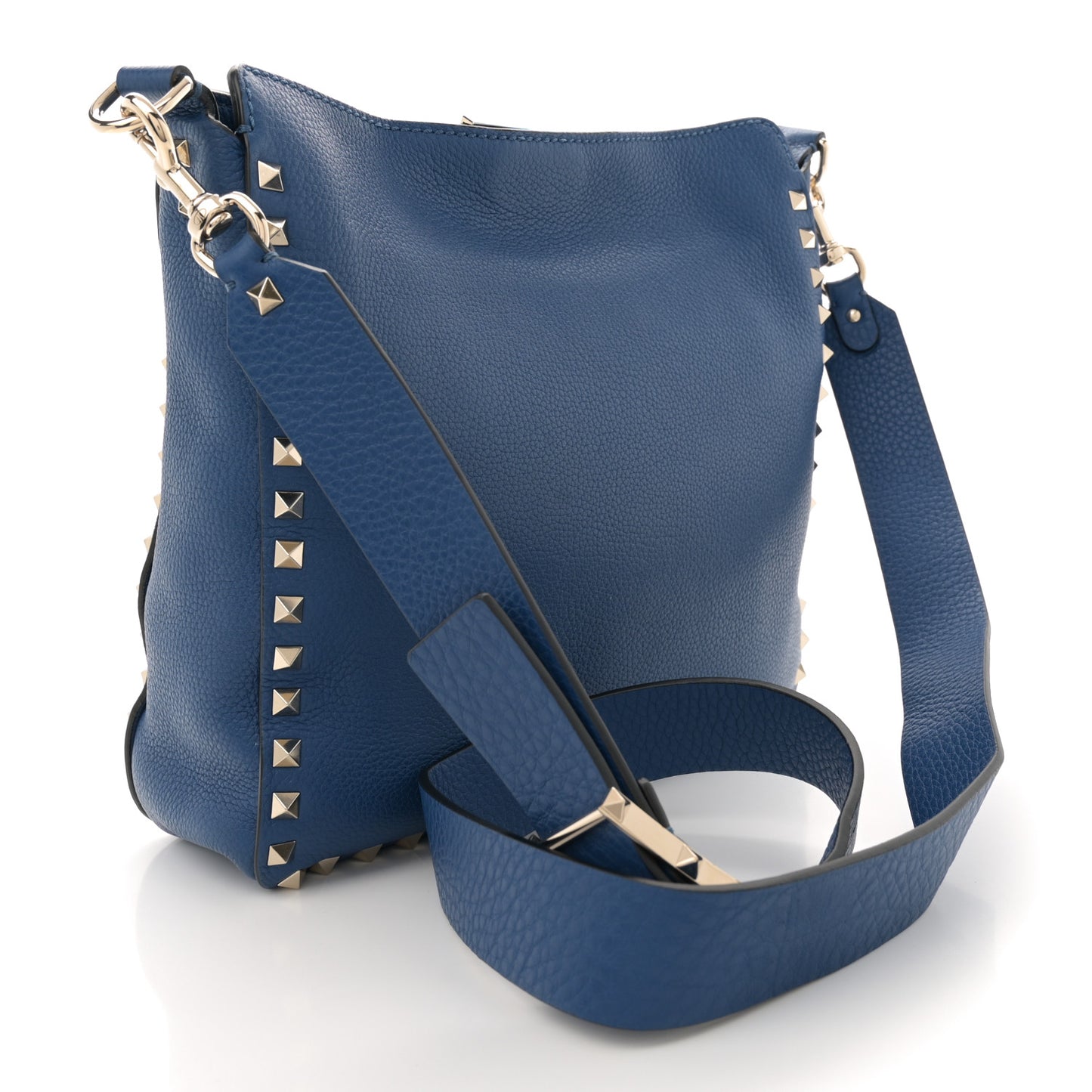 Pebbled Calfskin Small Rockstud Flip-Lock Messenger Bag Blu Delft