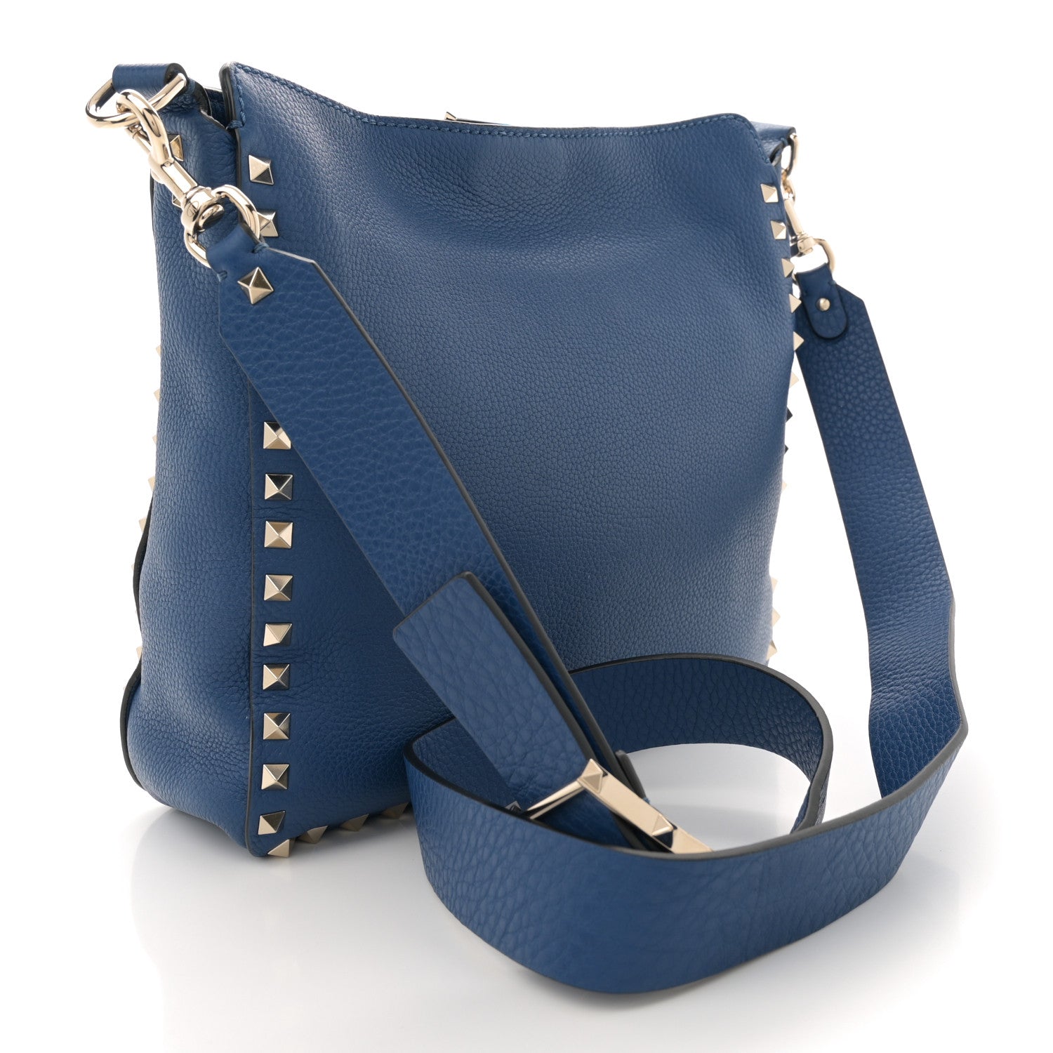 Valentino Garavani Pebbled Calfskin Small Rockstud Flip-Lock Messenger Bag Blu Delft 3 of 9