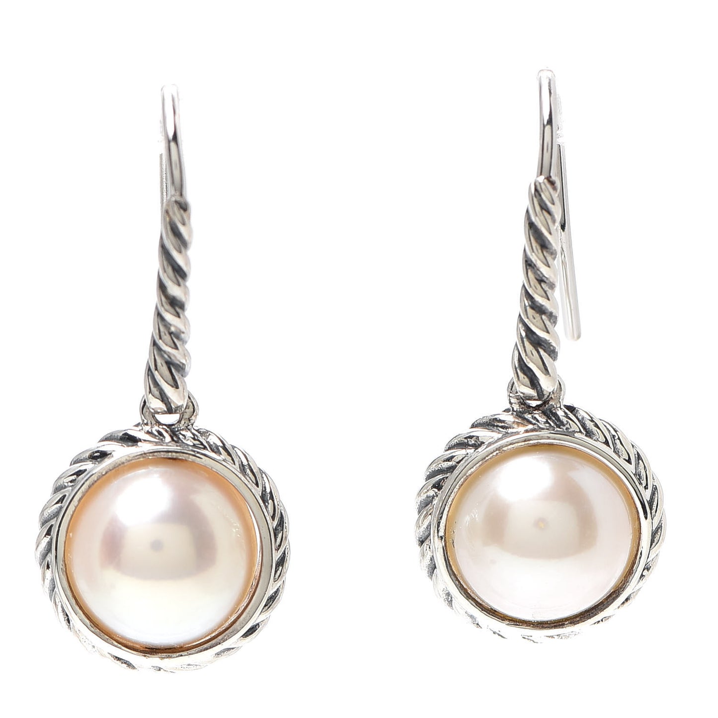 Sterling Silver Pearl 9mm Cable Drop Earrings