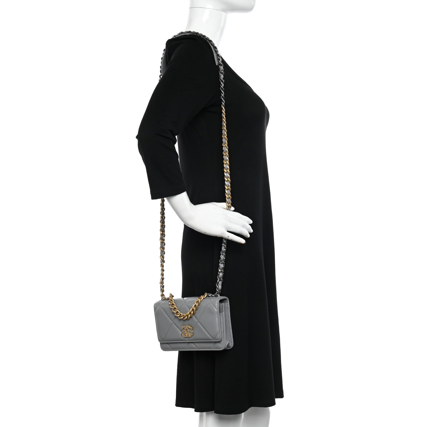 Chanel Lambskin Quilted Chanel 19 Wallet On Chain WOC Grey 2 of 12