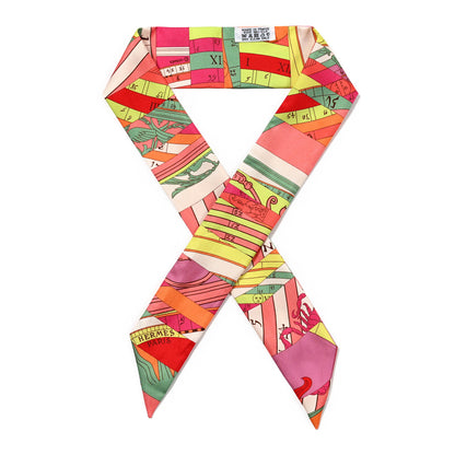 Hermes Silk Astrologie Nouvelle Twilly Rose Corail Vert Fluo 1 of 4