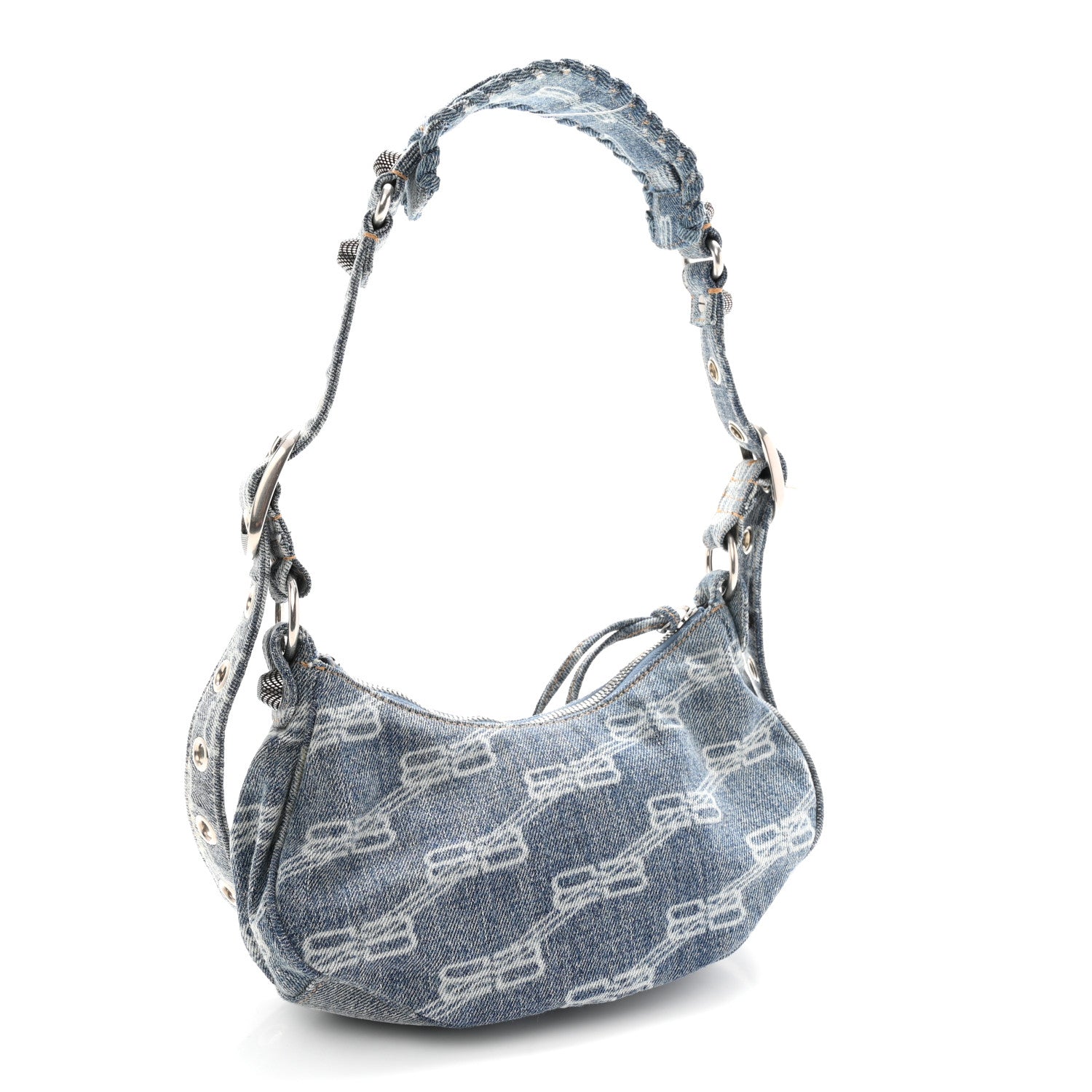 Balenciaga Bleached Denim BB Monogram Le Cagole Shoulder Bag XS Blue 4 of 11